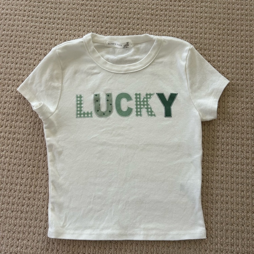 Altar'd State White 'LUCKY' Graphic Tee